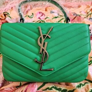 Yves Saint Laurent Vibrant Green Chevron Shoulder Bag NEW